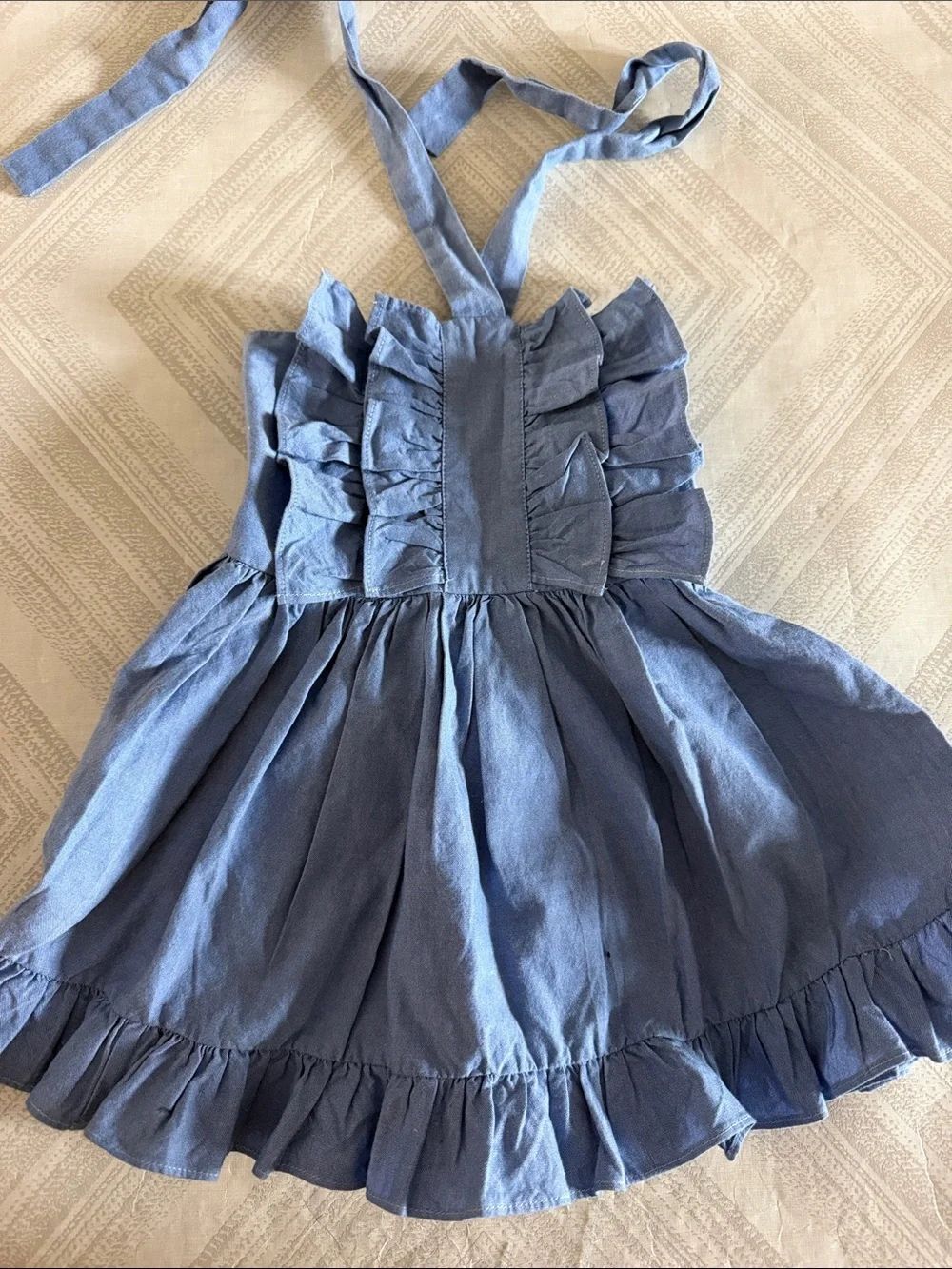 Hala Baloo Blue Bib Front Ruffle Dress Girls Size 2T Tie Neck Soft Blue